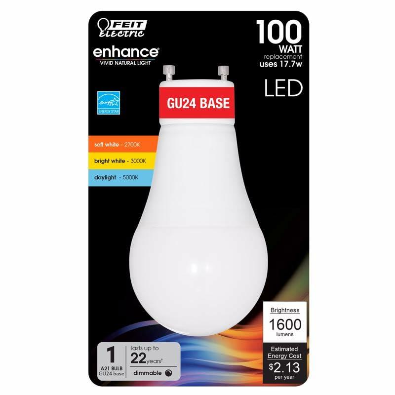 Color-Selectable LED Bulb: 17.7W (100W Equivalent) A21 GU24 Base by Feit Electric