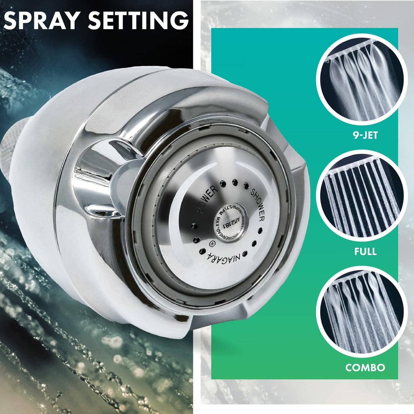 Niagara Conservation N2915CH Earth Spa 3-Spray with 1.5 GPM 2.7-in. Wall Mount Adjustable Fixed Shower Head in Chrome, 1-Pack | Bathroom Shower Head Sprayer with Pressure Compensation Technology