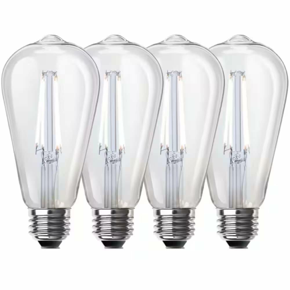 Feit Electric 60-Watt Equivalent ST19 Dimmable Straight Filament Clear Glass E26 Vintage Edison LED Light Bulb, Daylight 5000K - 4 Pack