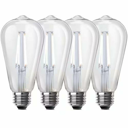 Feit Electric 60-Watt Equivalent ST19 Dimmable Straight Filament Clear Glass E26 Vintage Edison LED Light Bulb, Daylight 5000K - 4 Pack