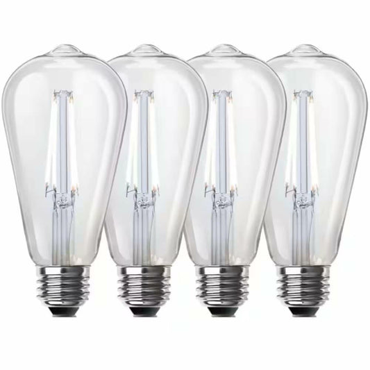 Feit Electric 60-Watt Equivalent ST19 Dimmable Straight Filament Clear Glass E26 Vintage Edison LED Light Bulb, Daylight 5000K - 4 Pack