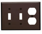 Leviton 3-Gang Wallplate, 2-Toggle 1-Duplex Outlet/Receptacle Combination, Standard Size, Thermoset, 85021, Brown