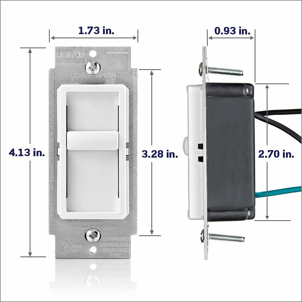 Leviton SureSlide Dimmer Switch for Dimmable LED, Halogen and Incandescent Bulbs, 6672-1LW, White