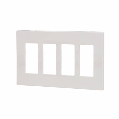 Eaton PJS264W Decorator Screwless Wallplate, 4-Gang, White