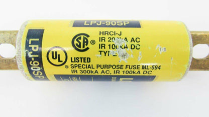 Eaton Bussmann LPJ-90SP Class J Fuse, Time-delay Dual-Element Current Limiting, 90A, Interrupt Rating of 300 kA at 600 Vac, 100 kA at 300 Vdc