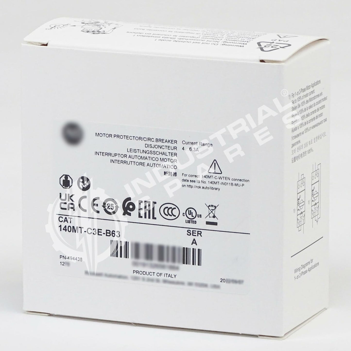 140MT-C3E-B63 Series C Motor Protection Circuit Breaker, 4.0-6.3 A, Frame C