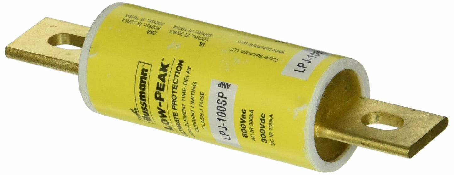 Eaton Bussmann LPJ-100SP LPJ Fuse, Class J, Time-delay Dual-Element Current Limiting, 100A, Interrupting Rating 300 kA at 600 Vac, 100 kA at 300 Vdc
