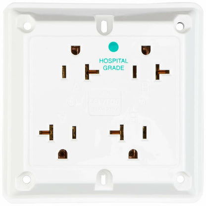 Leviton 21254-HW 20 Amp, 125 Volt, Industrial Series Extra Heavy Duty Hospital Grade, 4-in-1 Receptacle, Straight Blade, Grounding, White