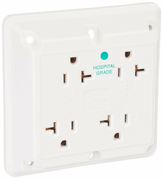 Leviton 21254-HW 20 Amp, 125 Volt, Industrial Series Extra Heavy Duty Hospital Grade, 4-in-1 Receptacle, Straight Blade, Grounding, White