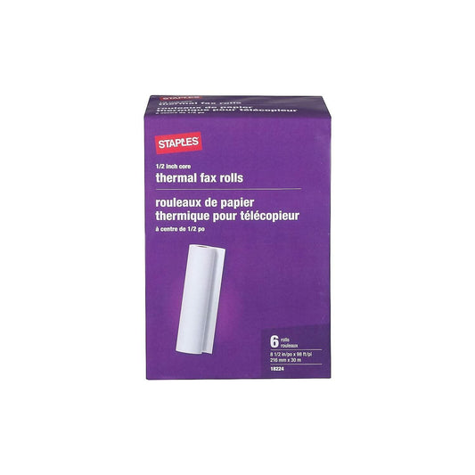Staples Thermal Fax Paper White 98-Ft L x 8 1/2-Inch W 6 Rolls/Ct, For Office, School & Home