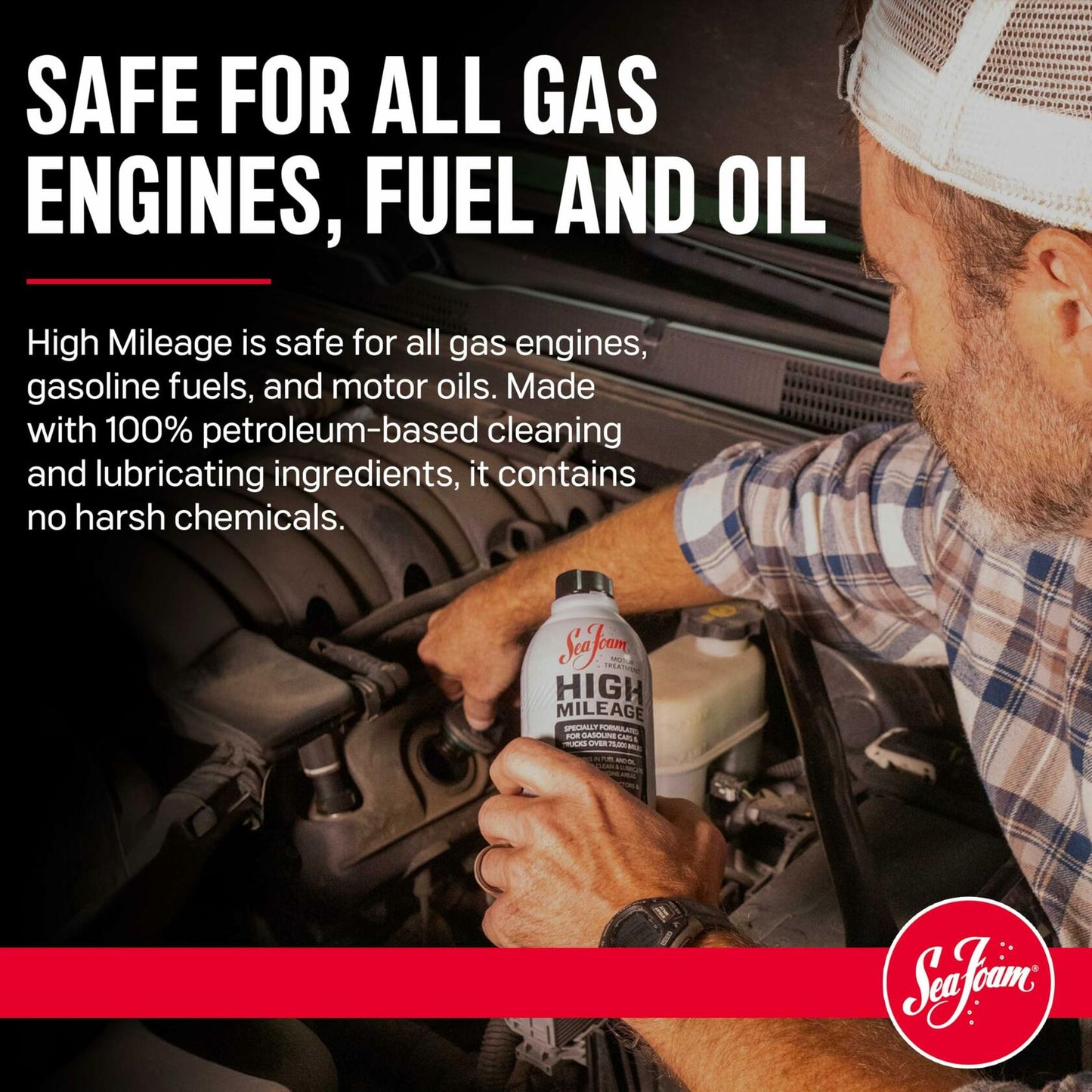 Sea Foam High Mileage Motor Treatment Gas & Oil Additive, HM16, 16 oz, Pack of 4