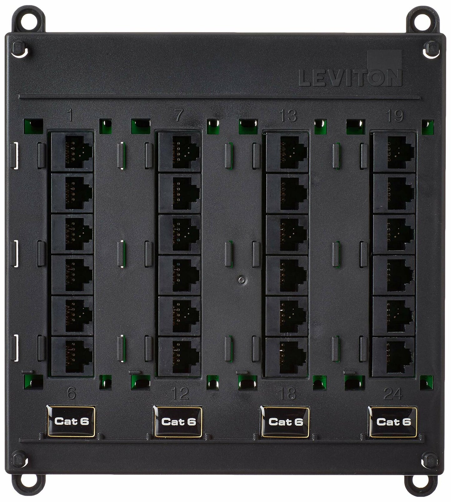 Leviton Twist and Mount Patch Panel, CAT 6 24 Port, 476TM-624, Black