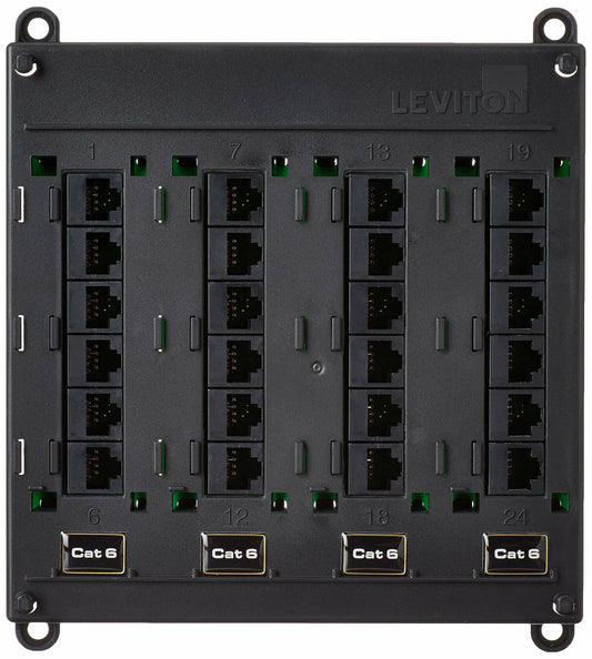 Leviton Twist and Mount Patch Panel, CAT 6 24 Port, 476TM-624, Black