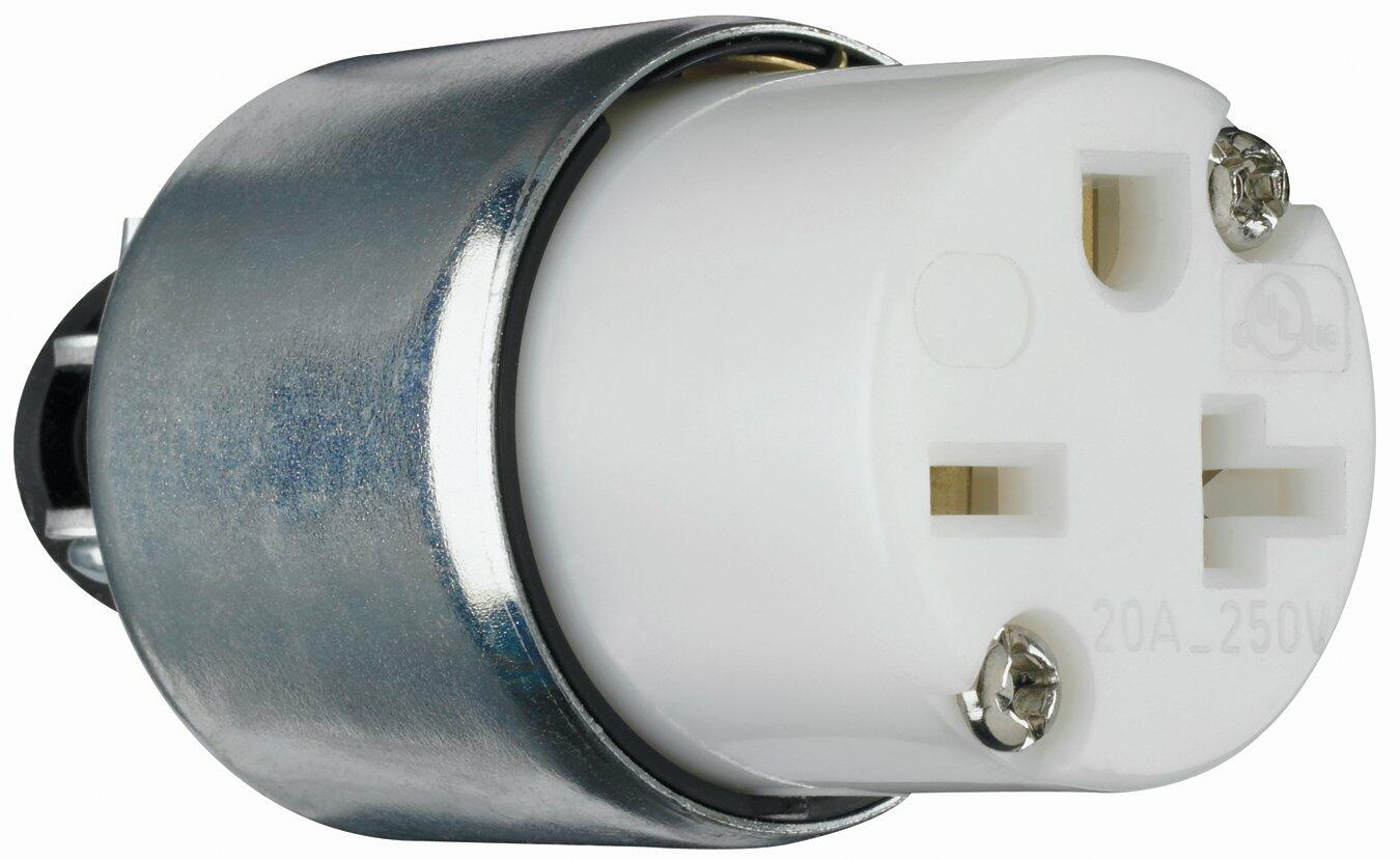 Legrand Pass & Seymour PS620CACC20 20 Amp 250V Armored Straight Blade Connector, NEMA 6-20R, Silver/White (1 Count)