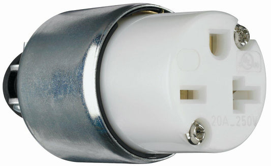 Legrand Pass & Seymour PS620CACC20 20 Amp 250V Armored Straight Blade Connector, NEMA 6-20R, Silver/White (1 Count)