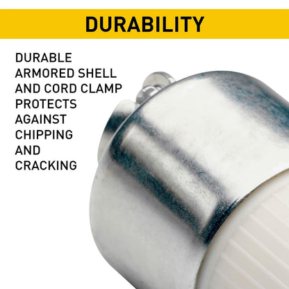 Legrand Pass & Seymour PS620CACC20 20 Amp 250V Armored Straight Blade Connector, NEMA 6-20R, Silver/White (1 Count)