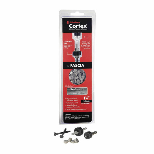 FastenMaster Cortex Hidden Fastening System for Trex Transcend Fascia - 1-3/4 inch Cortex Screws and Plugs - Island Mist (50 LF) FMCTXF-TX50TSLM