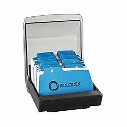 Rolodex(R) Covered Petite(R) File, 250-Card Capacity, 9 Guides, 2 1/4" x 4", Black With Smoke Cover