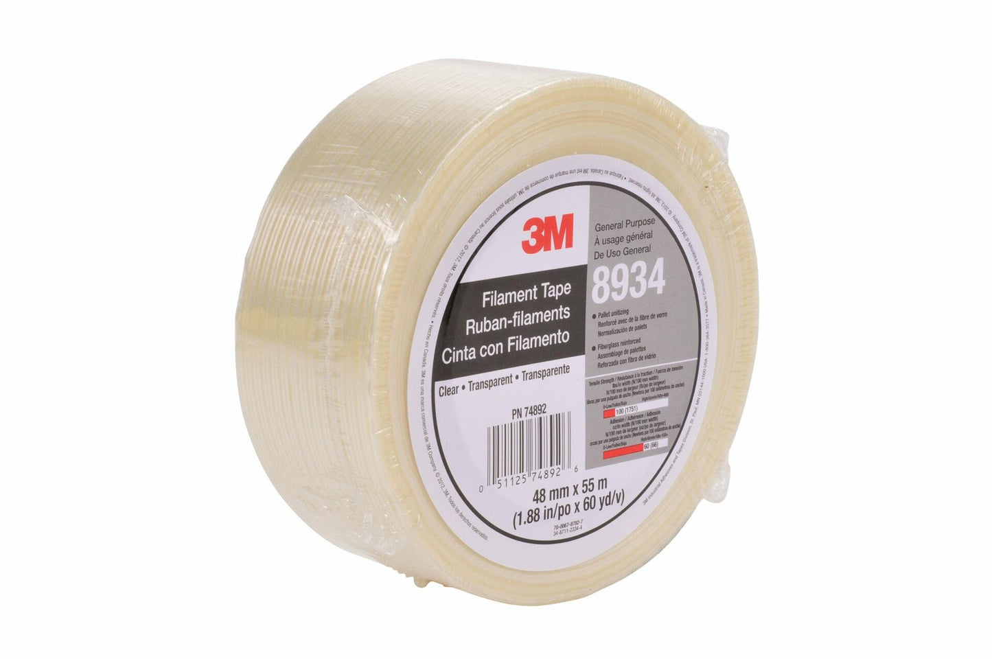 3M Tartan Filament Tape 8934, Clear, 48 mm x 55 m, 4 mil