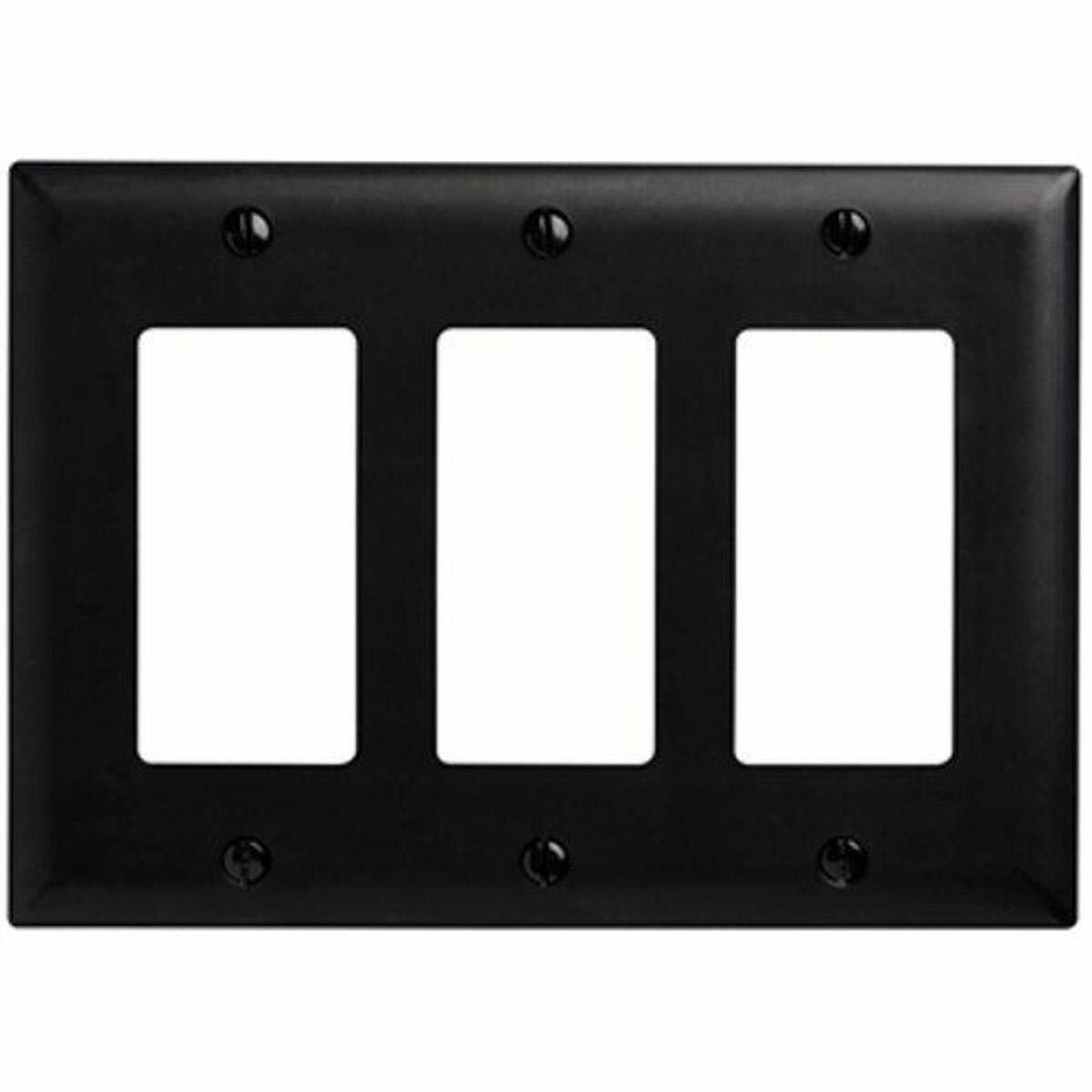 Legrand Pass & Seymour TP263BK Trademaster Mid-Size Unbreakable Nylon Wall Plate, 3 Gang, Three Decorator Rocker GFCI Cover, Black (1 Count)