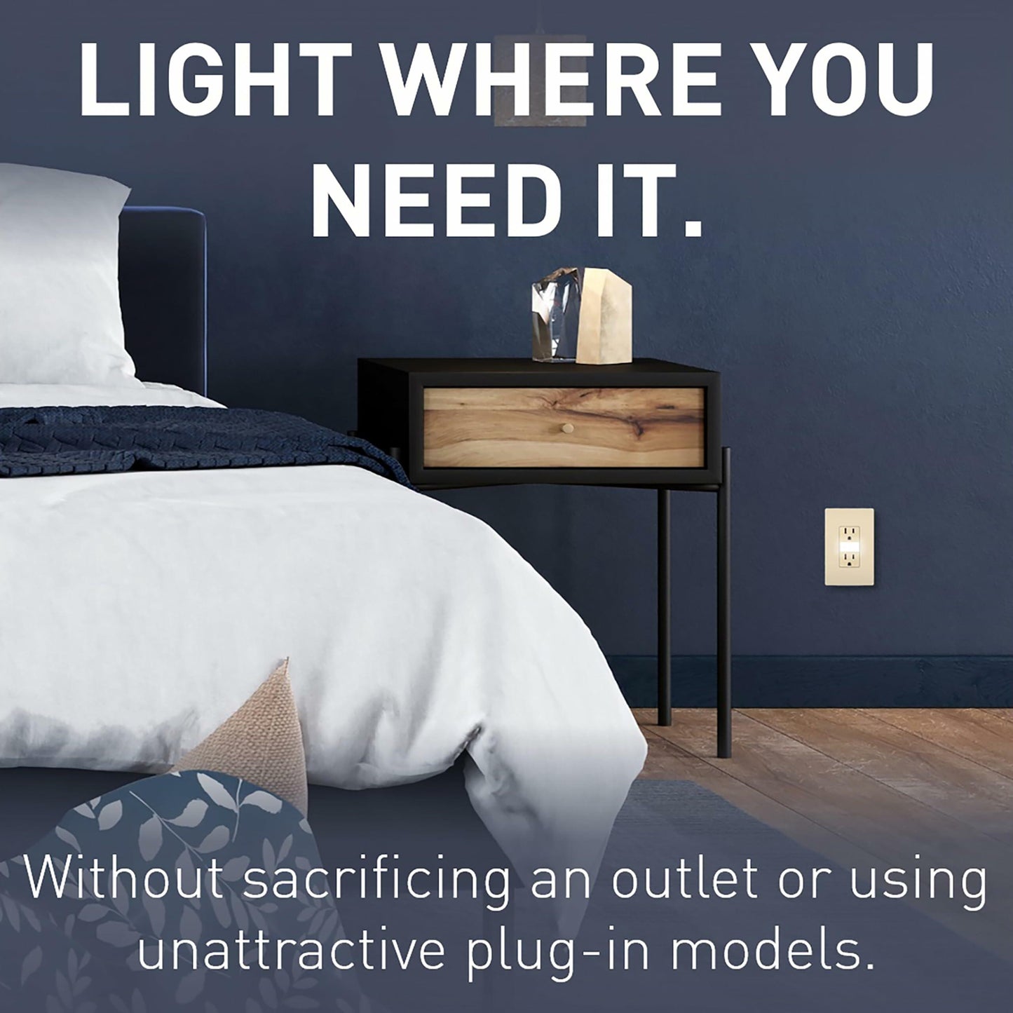 Legrand Radiant Adjustable LED Night Light Outlet, Tamper-Resistant Receptacle with Louver, Hallway Bedroom Night Light, 5 Levels, NTL885TRICC6, 15 Amp, Ivory