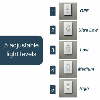 Legrand Radiant Adjustable LED Night Light Outlet, Tamper-Resistant Receptacle with Louver, Hallway Bedroom Night Light, 5 Levels, NTL885TRICC6, 15 Amp, Ivory