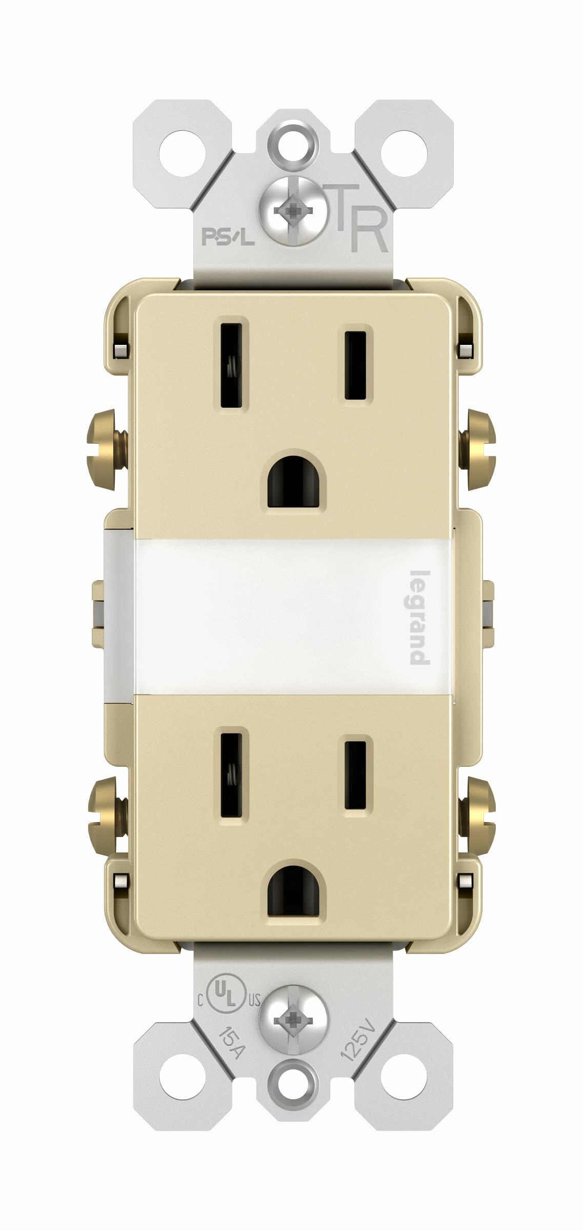Legrand Radiant Adjustable LED Night Light Outlet, Tamper-Resistant Receptacle with Louver, Hallway Bedroom Night Light, 5 Levels, NTL885TRICC6, 15 Amp, Ivory