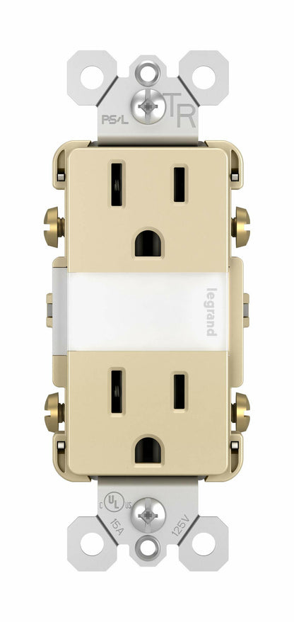 Legrand Radiant Adjustable LED Night Light Outlet, Tamper-Resistant Receptacle with Louver, Hallway Bedroom Night Light, 5 Levels, NTL885TRICC6, 15 Amp, Ivory