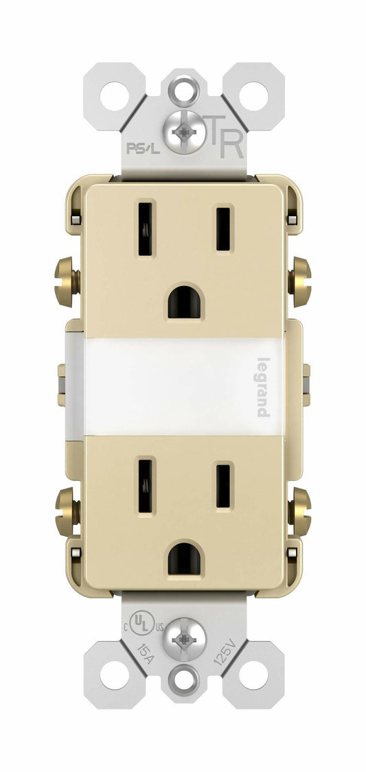 Legrand Radiant Adjustable LED Night Light Outlet, Tamper-Resistant Receptacle with Louver, Hallway Bedroom Night Light, 5 Levels, NTL885TRICC6, 15 Amp, Ivory